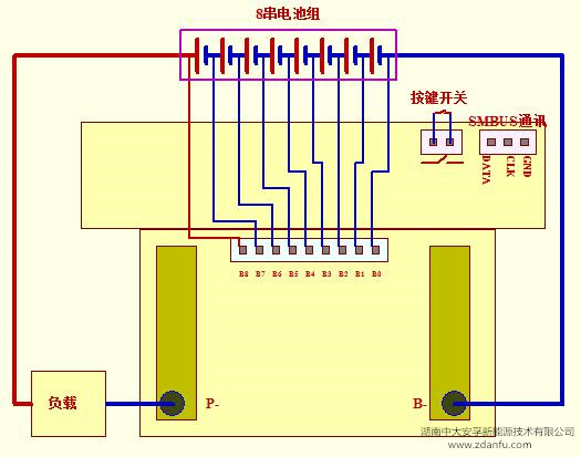 8串24V磷酸铁锂汽车启动电池BMS接线示意图