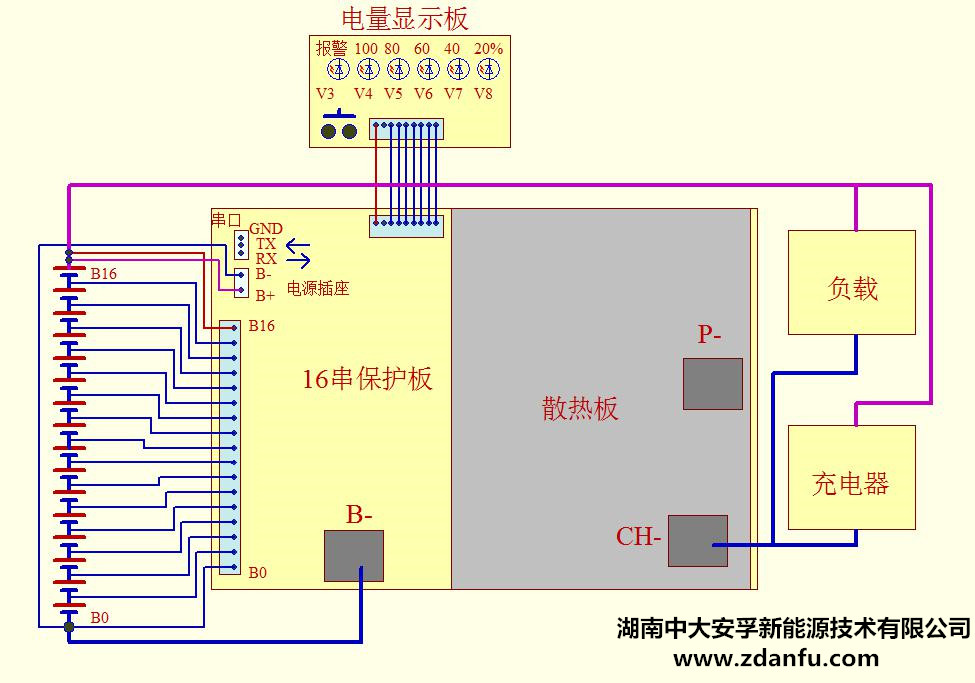 16串磷酸铁锂电池BMS(同口)原理接线示意图