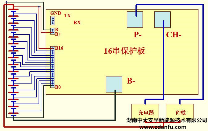 16串30A磷酸铁锂电池BMS（分口）原理接线示意图